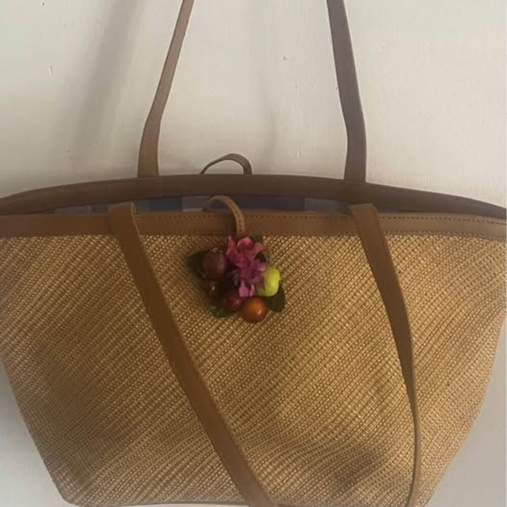 Cole Haan Woven Straw Tote – Leather Trim – Summer Shoulder Bag